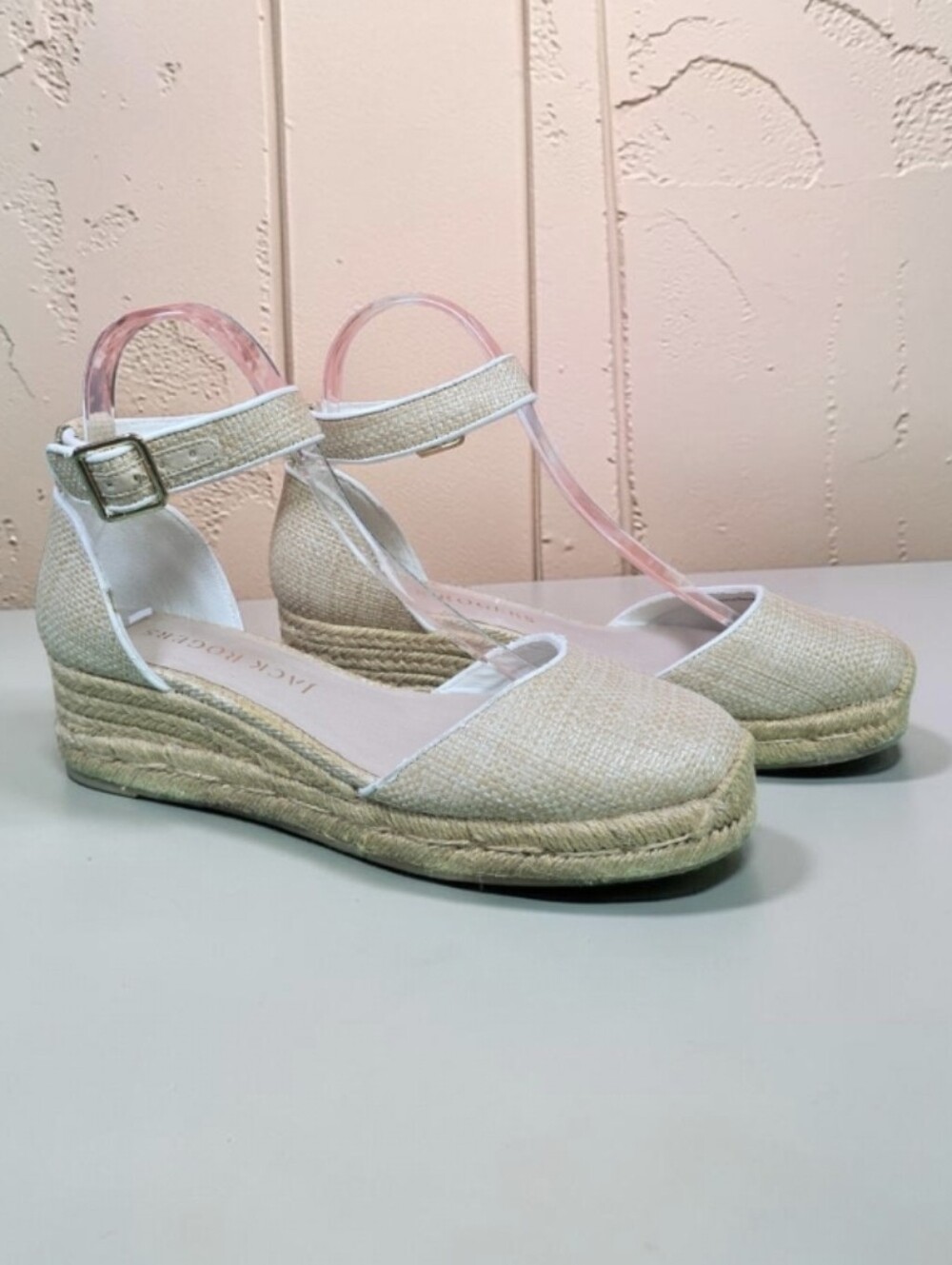 Jack Rogers Palmer Woven Raffia Espadrille Wedge Buckle Strap Sandals Size 8